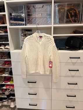 Vince Camuto Cream Open-Knit Button Front Cardigan